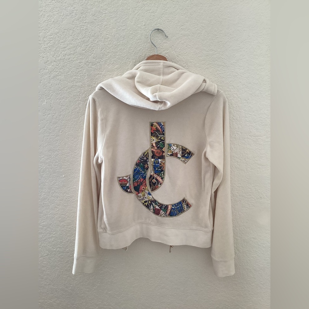 Vintage Juicy Couture Y2K Off white Cream Monogram zip hoodie